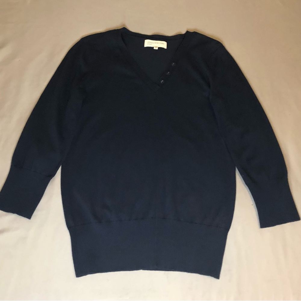 Jones New York Sport V-Neck Blue Knit Sweater Size Medium